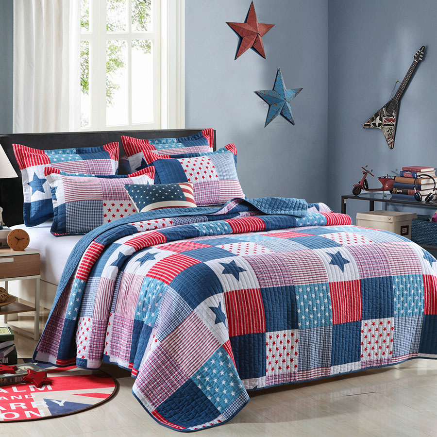 Quilt Cotton Summer - プリントキルトセット 3PC フルサイズ 200*230 センチメートルキルティング寝具綿ベッドカバーベッドカバー少年の掛け布団夏軽量掛け布団