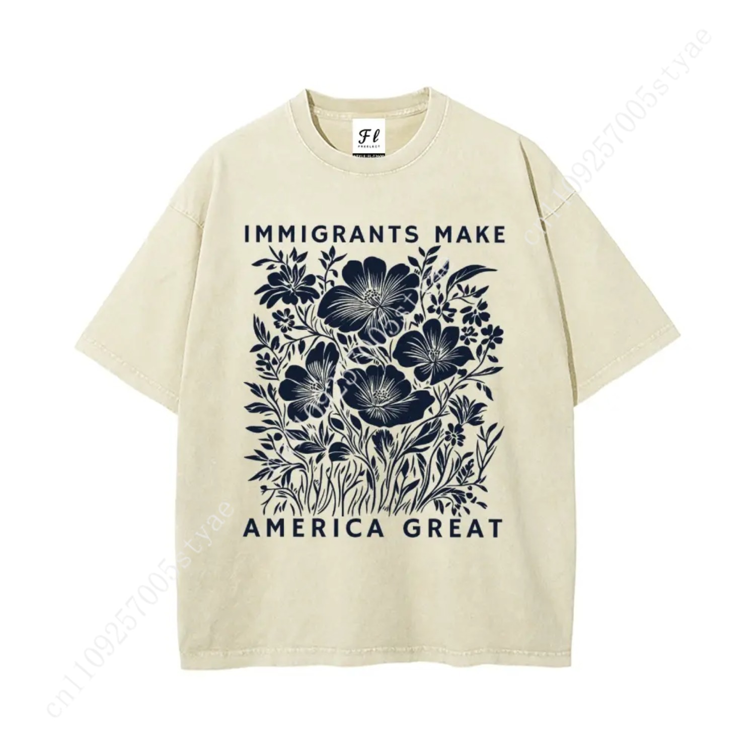Quilt Cotton Summer - 移民がアメリカを偉大にする オーバーサイズ ユニセックス アンチICE ウォッシュド Tシャツ