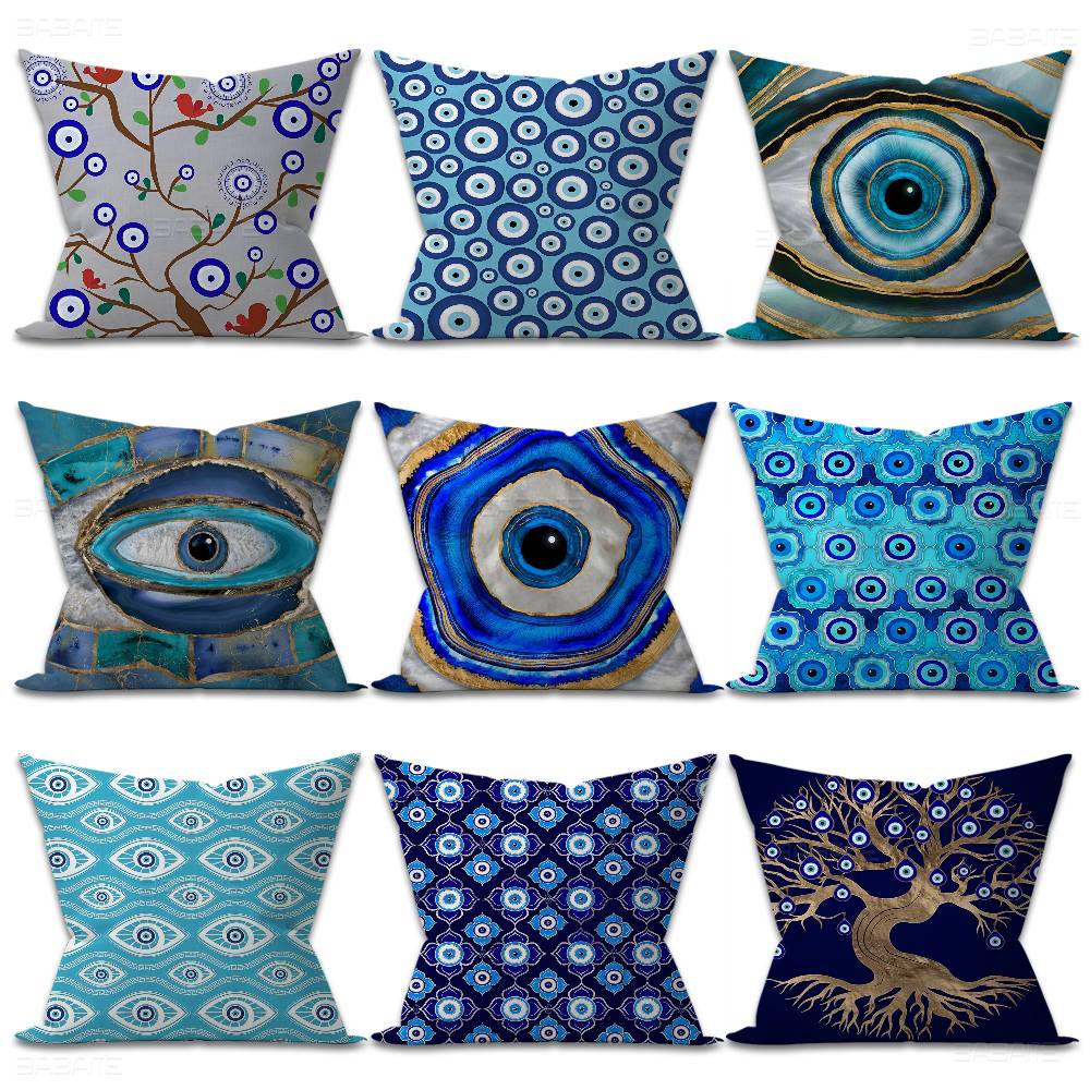 Home Textiles Turkey - トルコブルーハート邪眼クッションカバーインチファームハウス装飾ホームスローピローカバーソファ装飾用