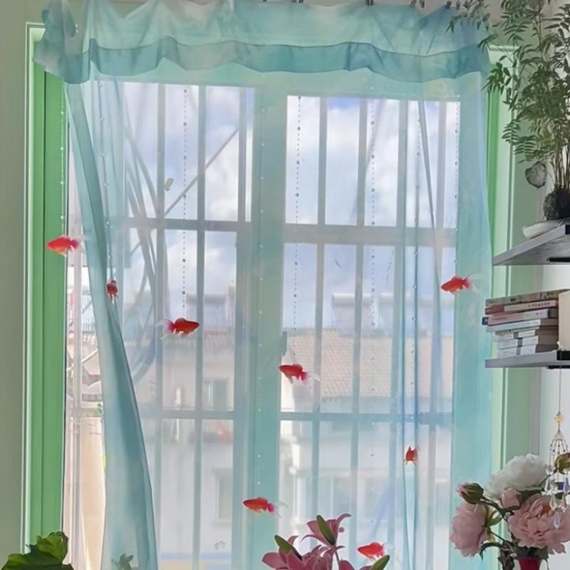 Curtain Sheer Voile - ライトブルーの無地のシアーボイル窓カーテン、透明で光を遮断するドレープ、柔らかく通気性のある寝室、リビングルーム、家の装飾に最適