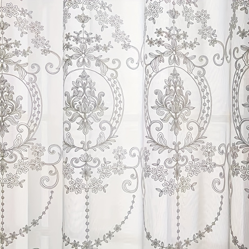 Curtain Sheer Voile - 1pc ホワイト刺繍薄手カーテンヨーロッパバロック花柄ボイル光フィルタリングドレープリビングルーム寝室ホーム用