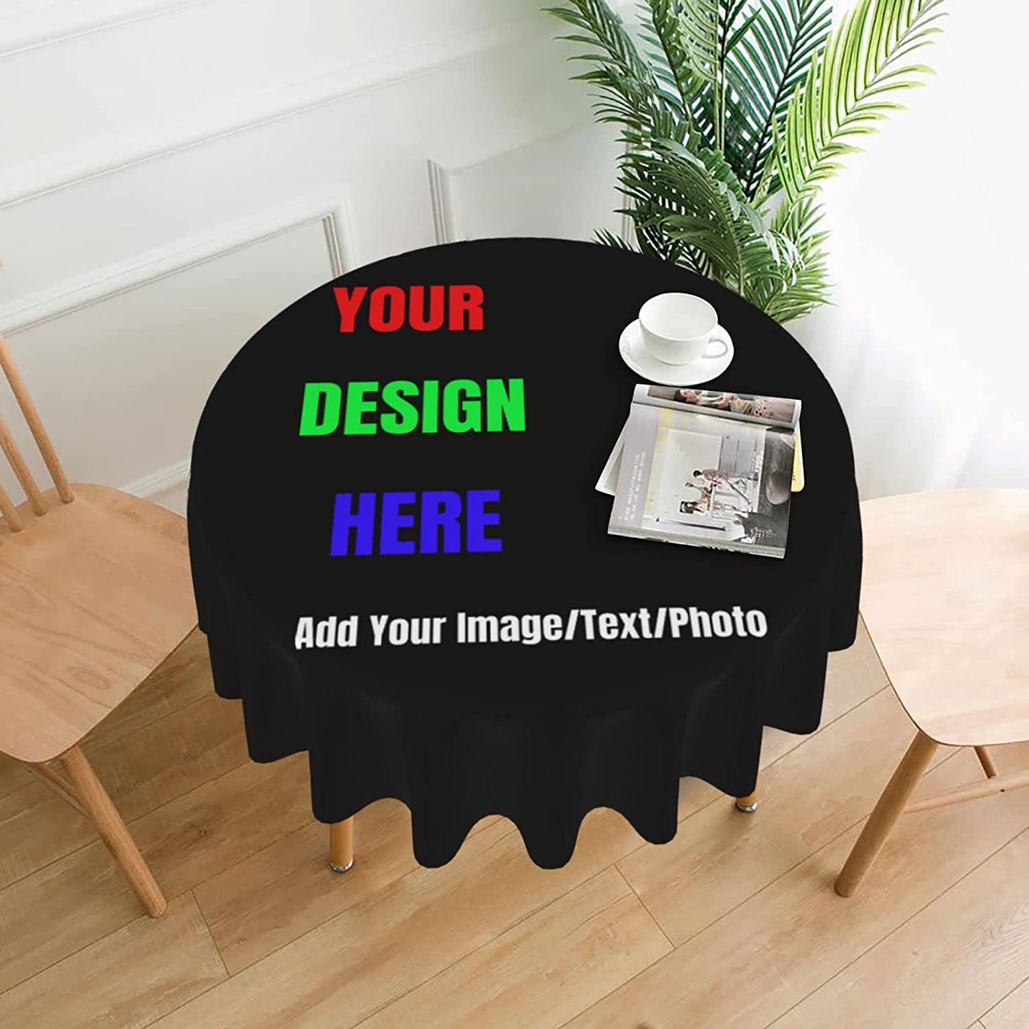 Home Textiles Images - パーソナライズされた丸いテーブルクロス,テキスト/画像/写真付きのパーソナライズされたテーブルクロス,直径60インチのポリエステルテーブルクロス,しわ防止