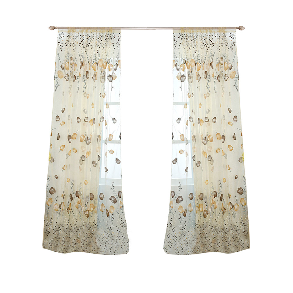 Curtain Sheer Voile - 100x200cm チューリップボイルカーテン半透明薄手の花柄プライバシーライトフロー寝室の装飾キッチンバスルーム窓スクリーン