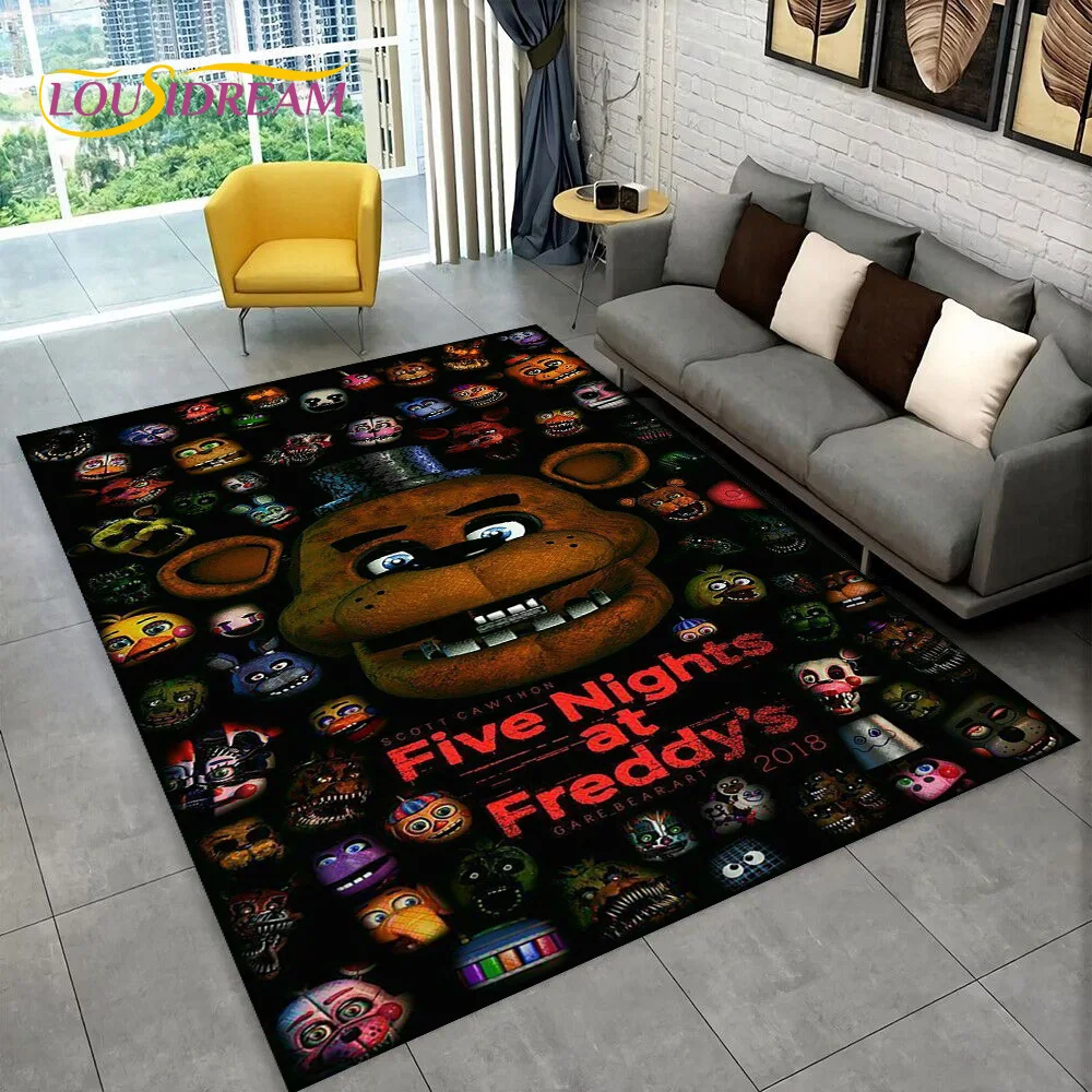 Home Textiles Sale - ホラーゲームFNAFフレディ映画カーペットラグ、家庭用リビングルーム寝室ソファドアマット装飾、子供用プレイエリアラグ滑り止めフロアマット