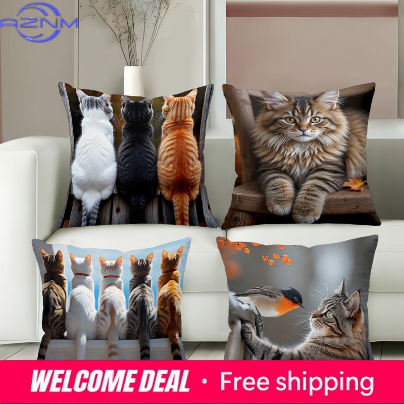 Home Textiles Images - かわいい猫の枕、さまざまな猫の画像が入った家庭用ポリエステル枕カバー、ソファ装飾クッションカバー、ヘッドボード枕