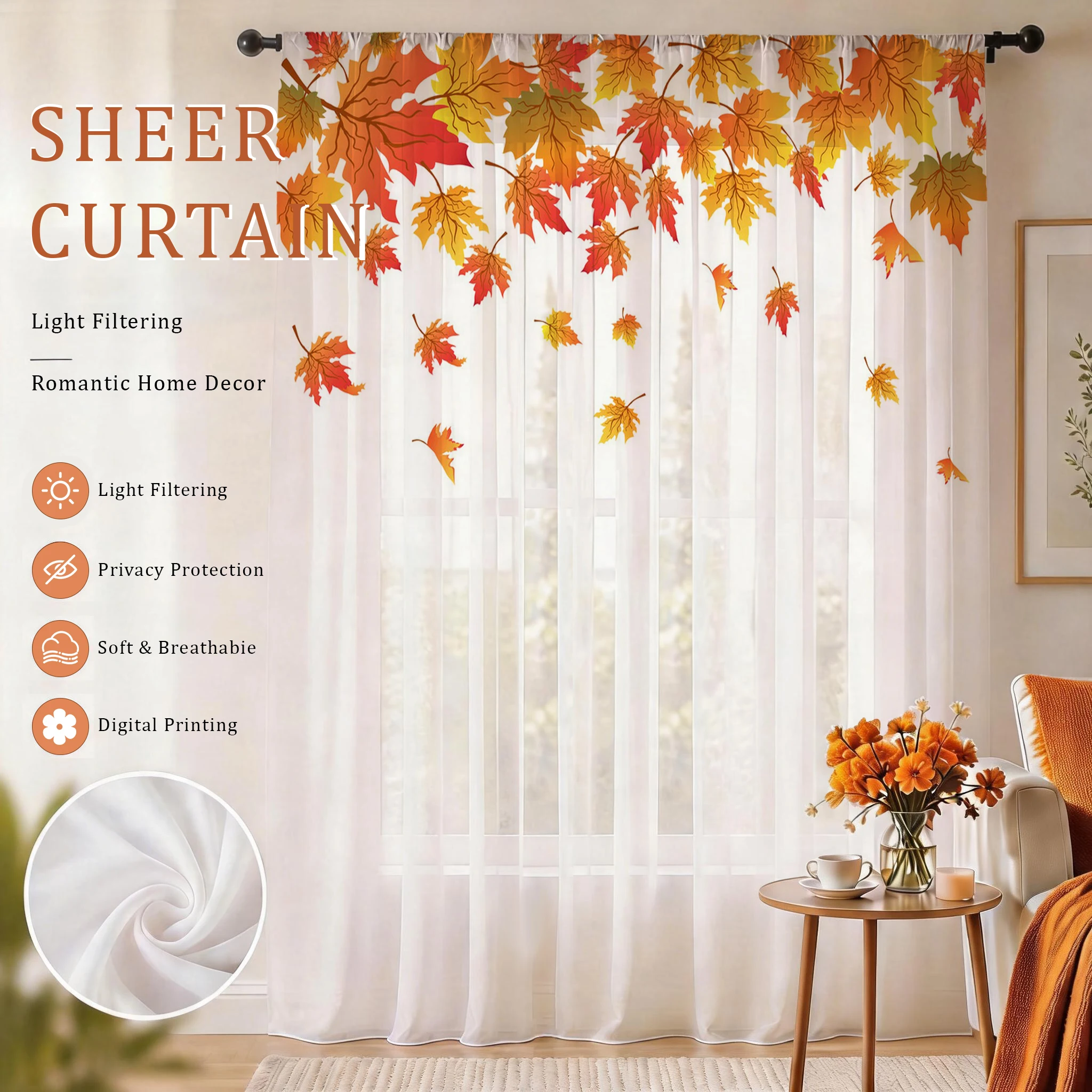 メープルリーフモダングラデーションシアーカーテン、高品質遮光 - Curtain Sheer Voile のレビューと価格