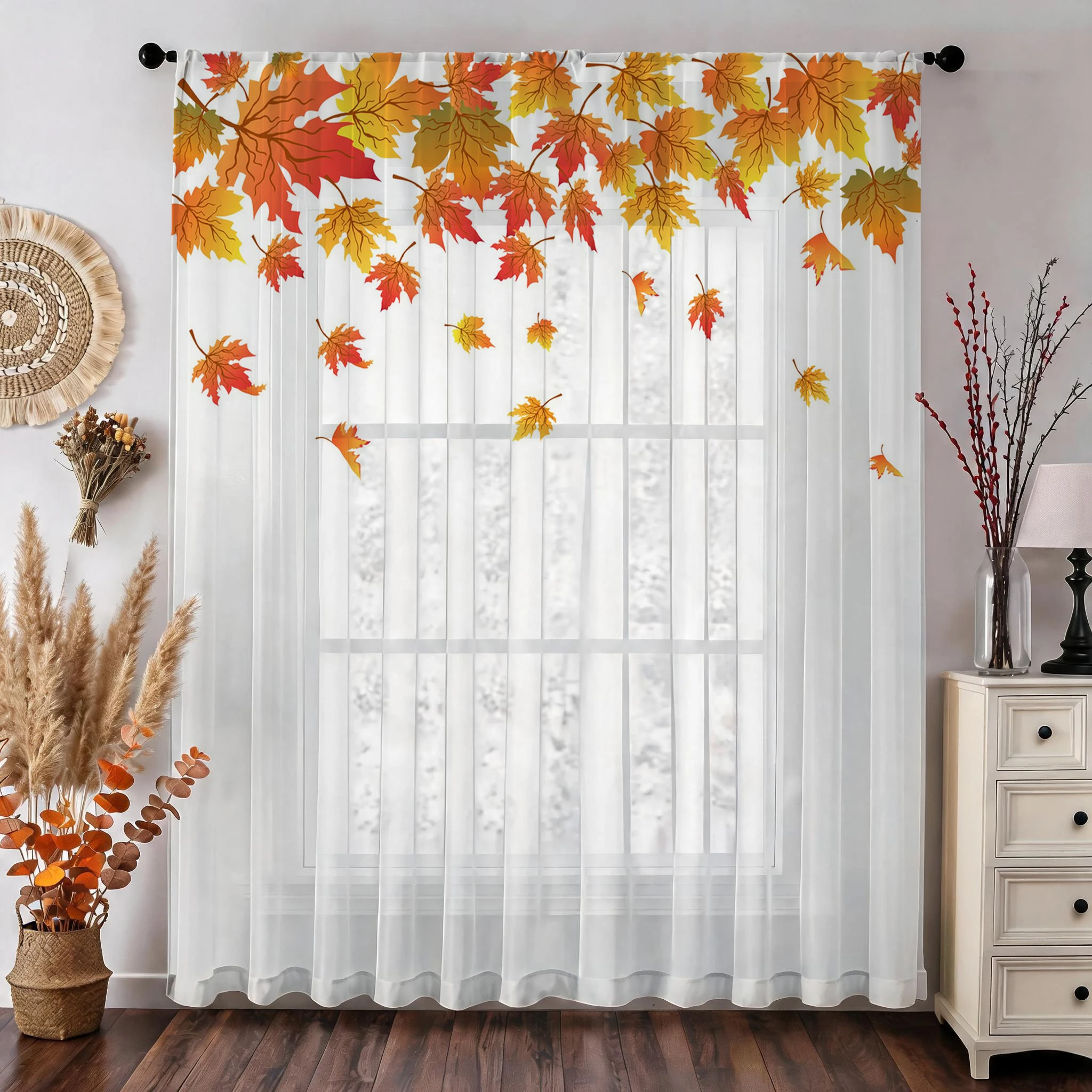 メープルリーフモダングラデーションシアーカーテン、高品質遮光 - Curtain Sheer Voile のレビューと価格