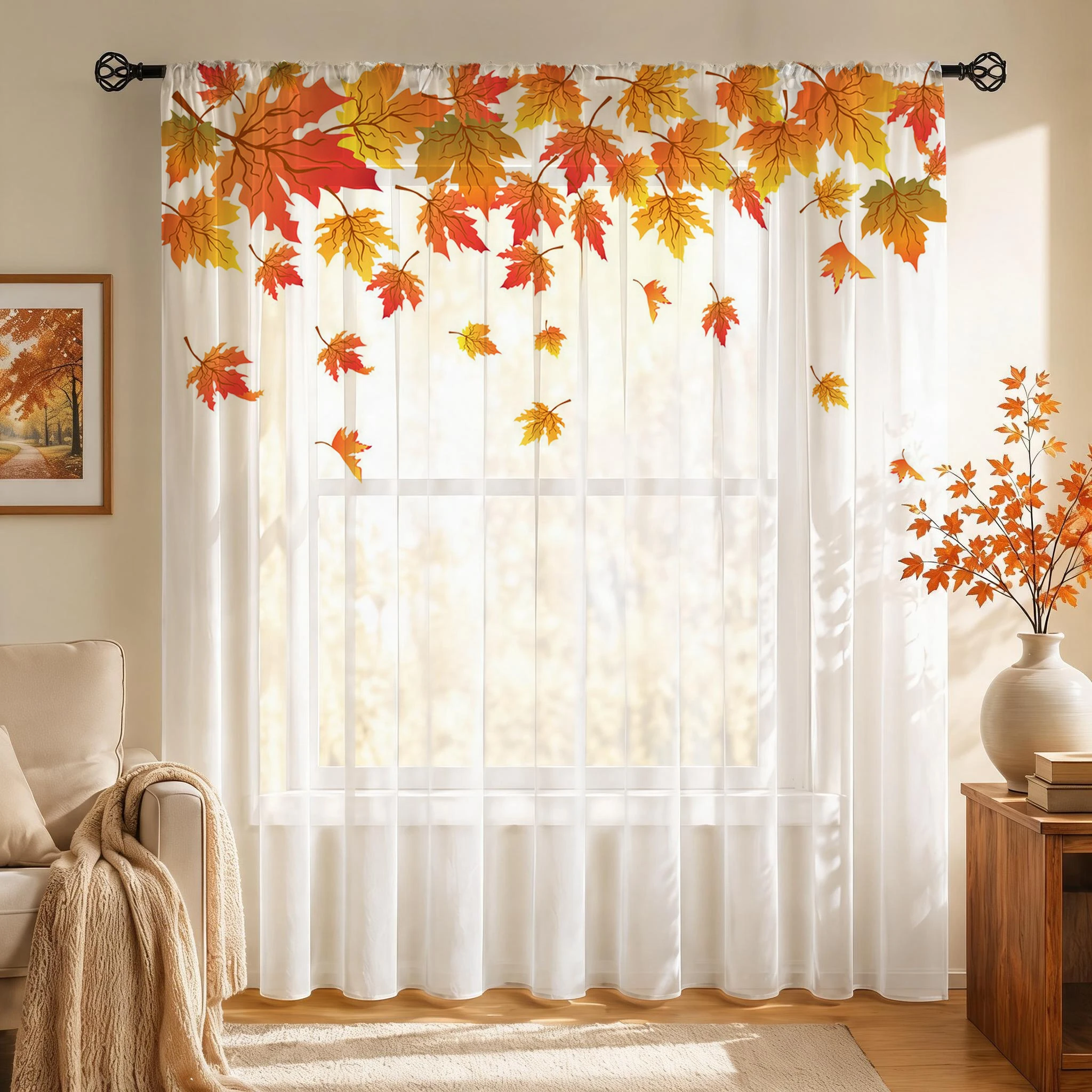 メープルリーフモダングラデーションシアーカーテン、高品質遮光 - Curtain Sheer Voile のレビューと価格