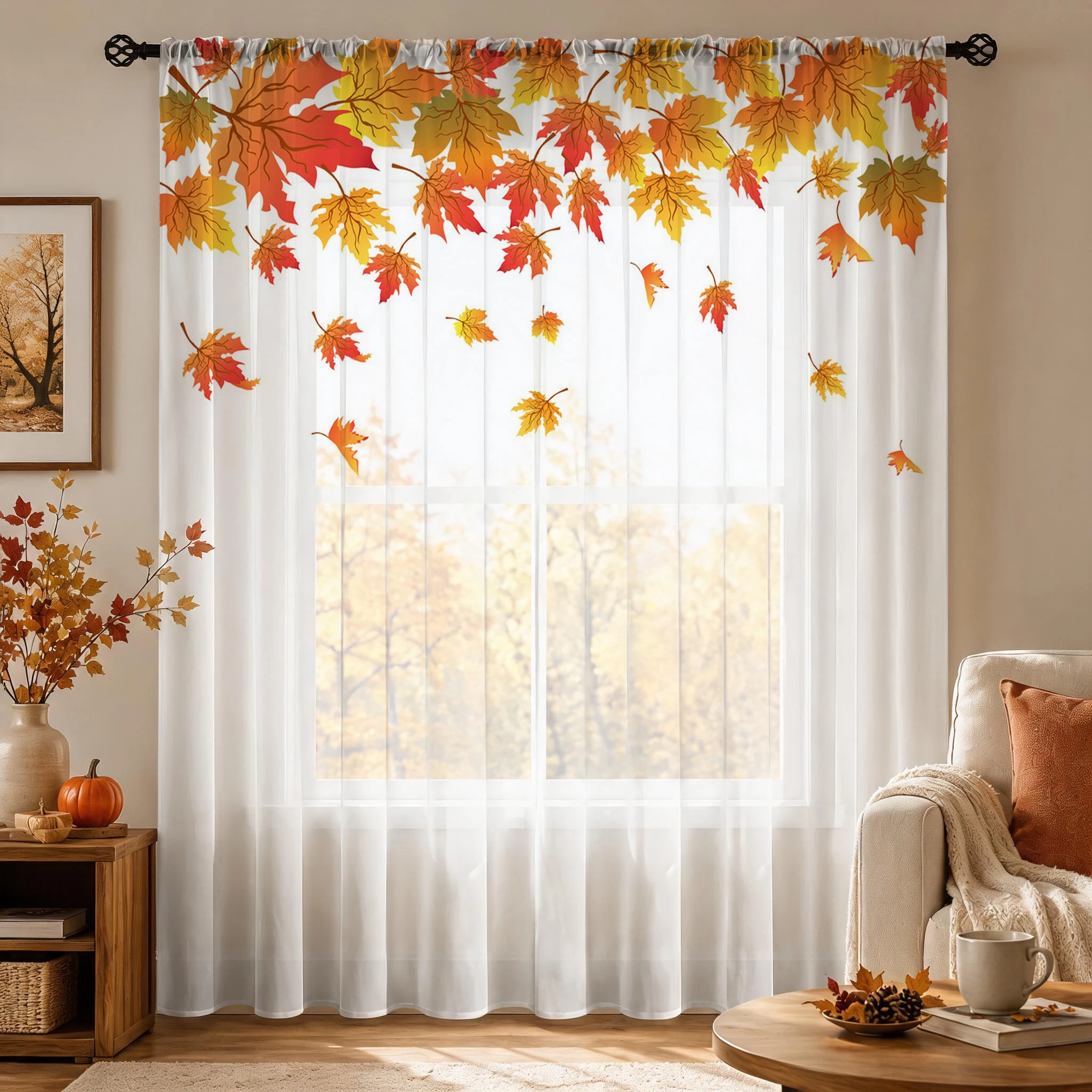 メープルリーフモダングラデーションシアーカーテン、高品質遮光 - Curtain Sheer Voile のレビューと価格