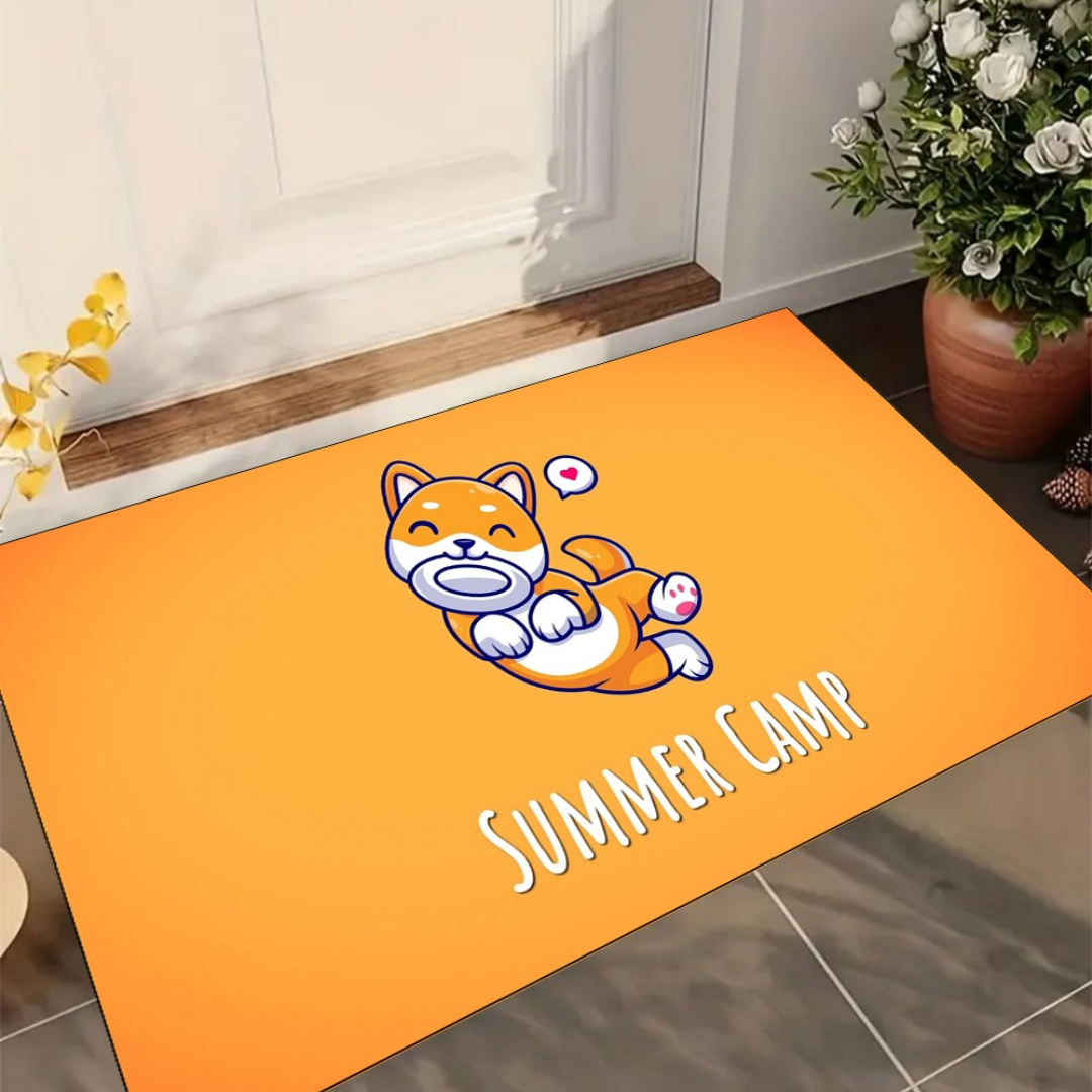 コーギーのかわいい漫画のイメージと「サマーキャンプ」という言 - Home Textiles Images のレビューと価格