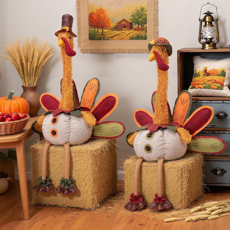 感謝祭の七面鳥人形 秋のパーティー デスクトップ装飾品 長い - Home Textiles Turkey のレビューと価格