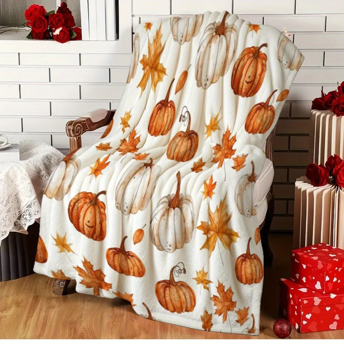 感謝祭用スローブランケット – 暖かいパンプキン、七面鳥、紅 - Home Textiles Turkey のレビューと価格