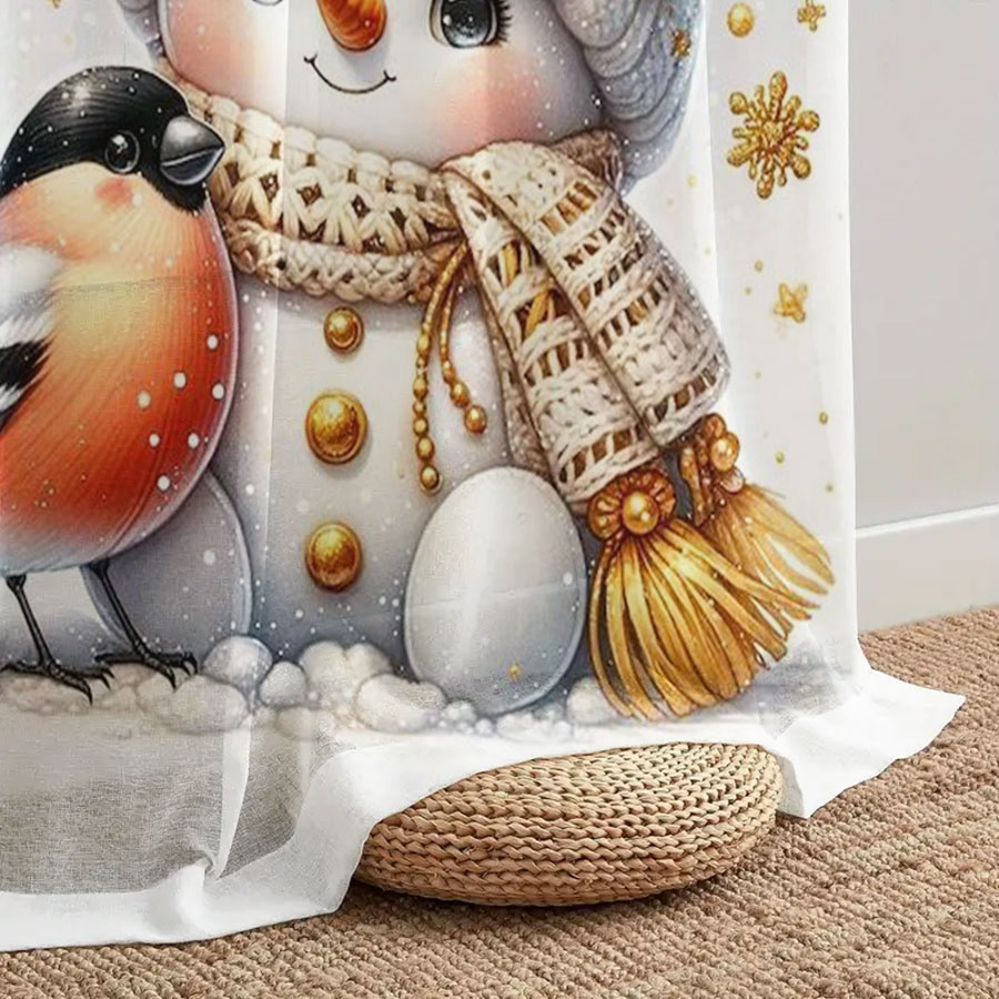 2枚組デジタルプリントシアーカーテン、かわいい雪だるま動物、 - Curtain Sheer Voile のレビューと価格