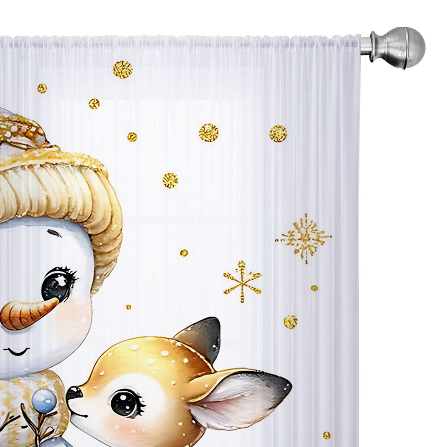 2枚組デジタルプリントシアーカーテン、かわいい雪だるま動物、 - Curtain Sheer Voile のレビューと価格