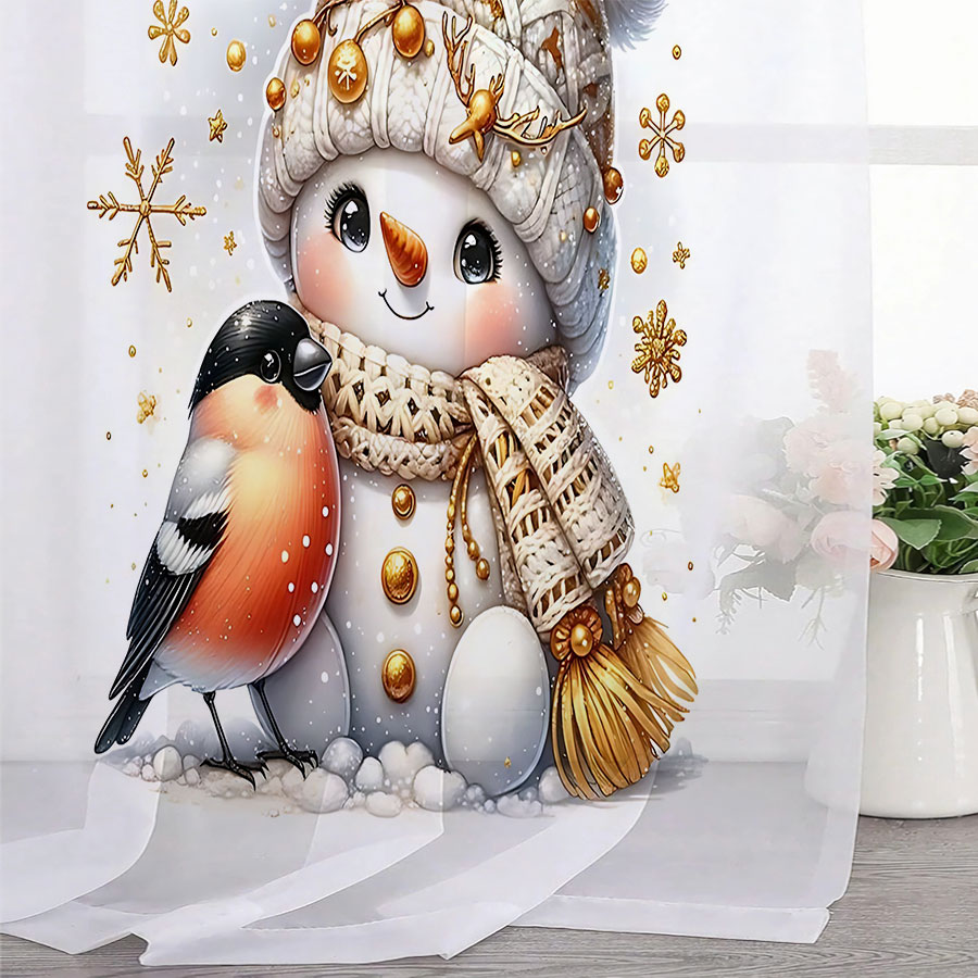 2枚組デジタルプリントシアーカーテン、かわいい雪だるま動物、 - Curtain Sheer Voile のレビューと価格