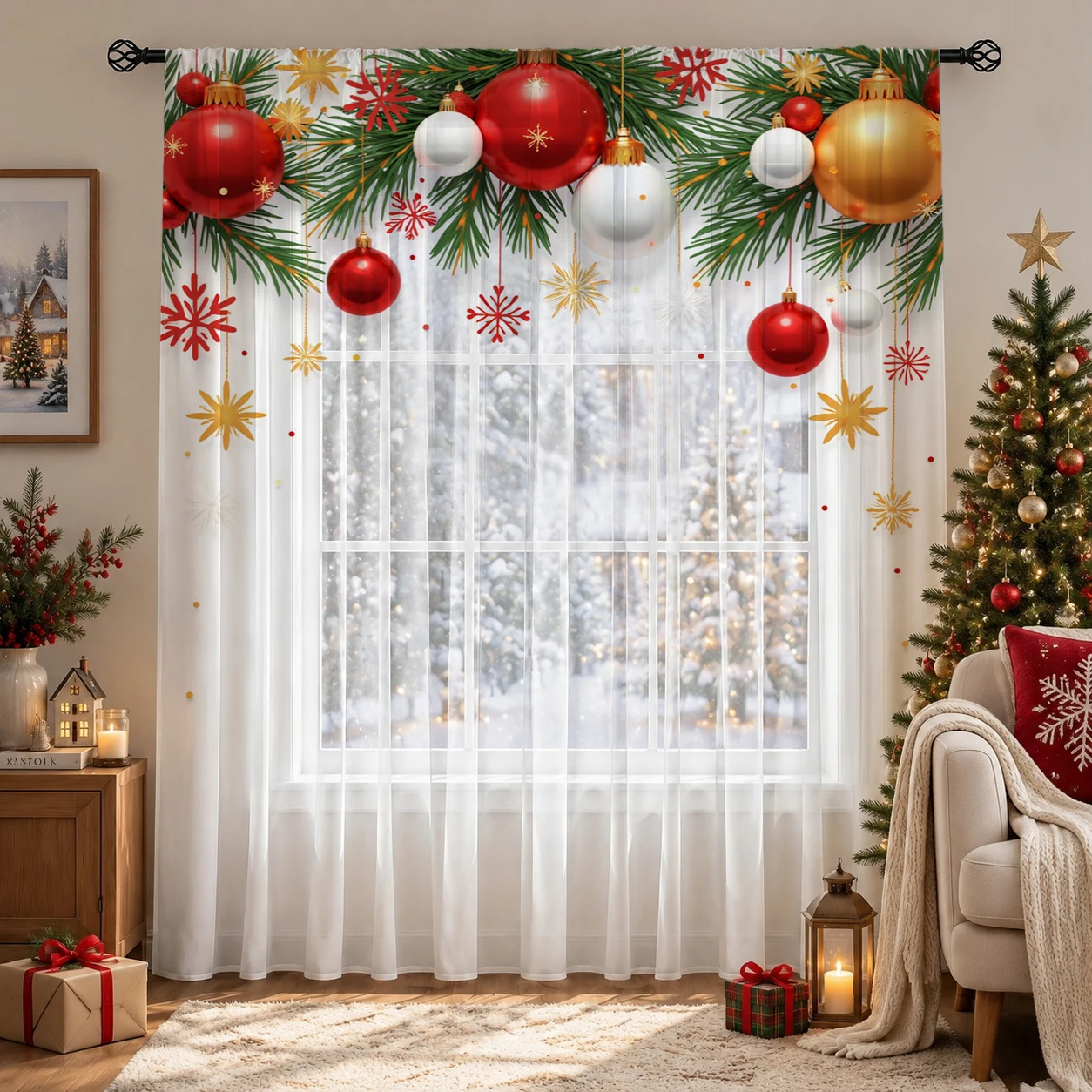 クリスマスデーグラデーションシアーカーテン、高品質遮光プライ - Curtain Sheer Voile のレビューと価格