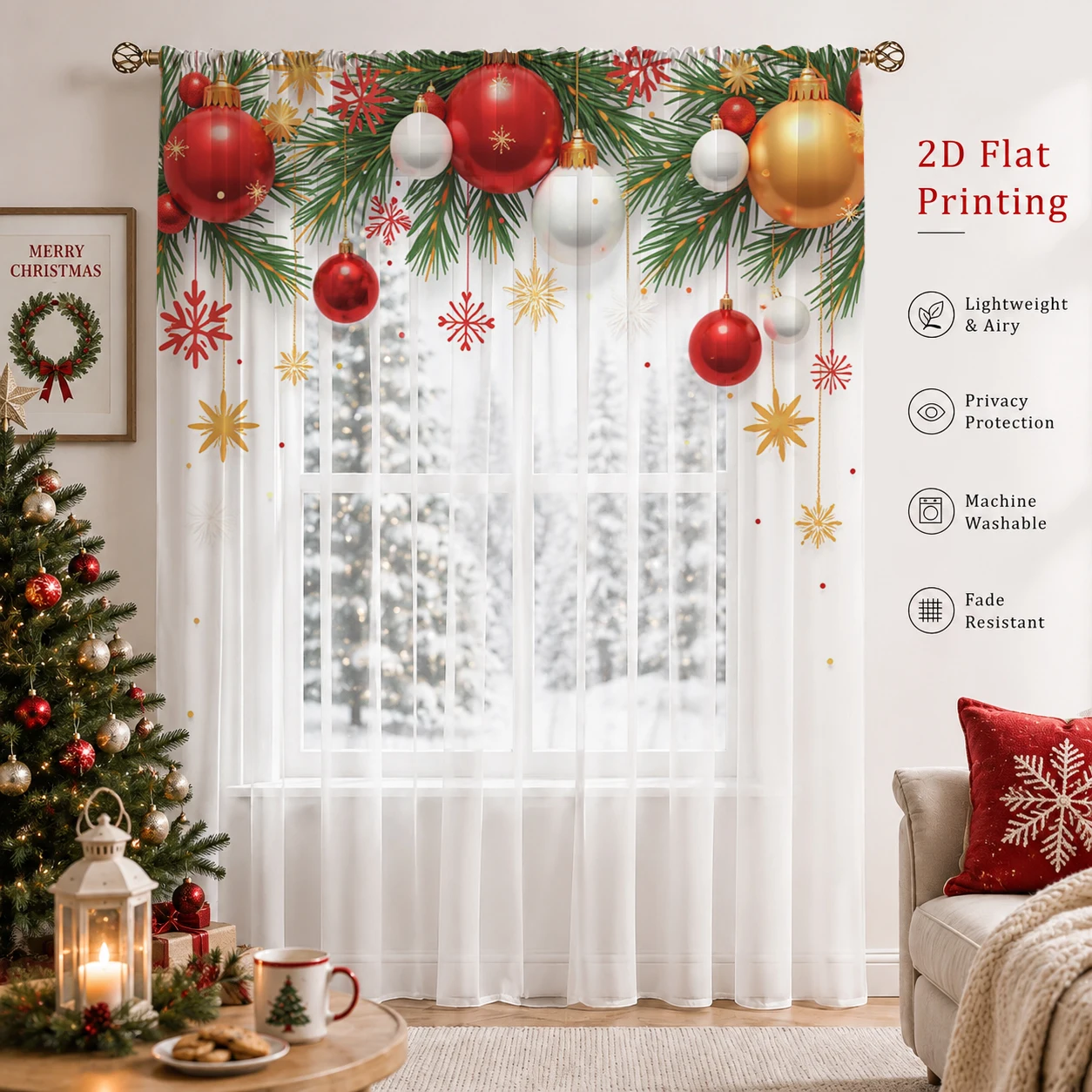 クリスマスデーグラデーションシアーカーテン、高品質遮光プライ - Curtain Sheer Voile のレビューと価格