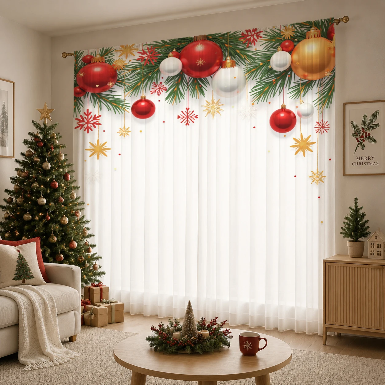 クリスマスデーグラデーションシアーカーテン、高品質遮光プライ - Curtain Sheer Voile のレビューと価格
