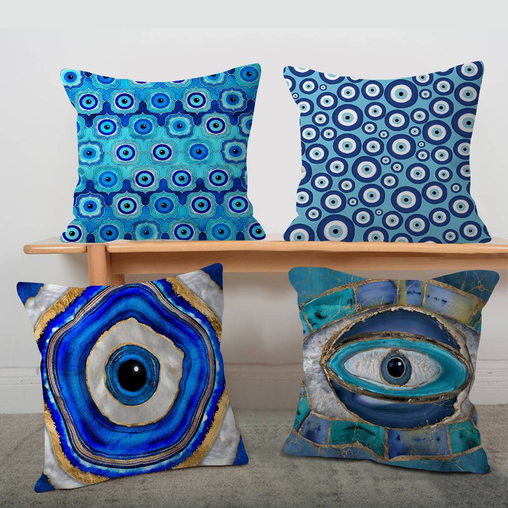 トルコブルーハート邪眼クッションカバーインチファームハウス装 - Home Textiles Turkey のレビューと価格
