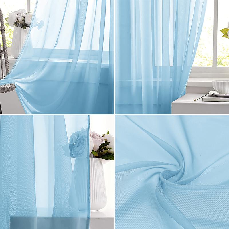 ライトブルーの無地のシアーボイル窓カーテン、透明で光を遮断す - Curtain Sheer Voile のレビューと価格