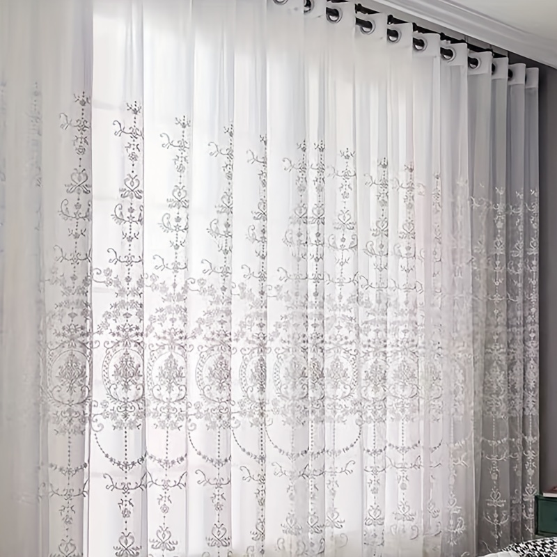 1pc ホワイト刺繍薄手カーテンヨーロッパバロック花柄ボイル - Curtain Sheer Voile のレビューと価格