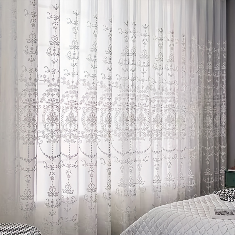 1pc ホワイト刺繍薄手カーテンヨーロッパバロック花柄ボイル - Curtain Sheer Voile のレビューと価格