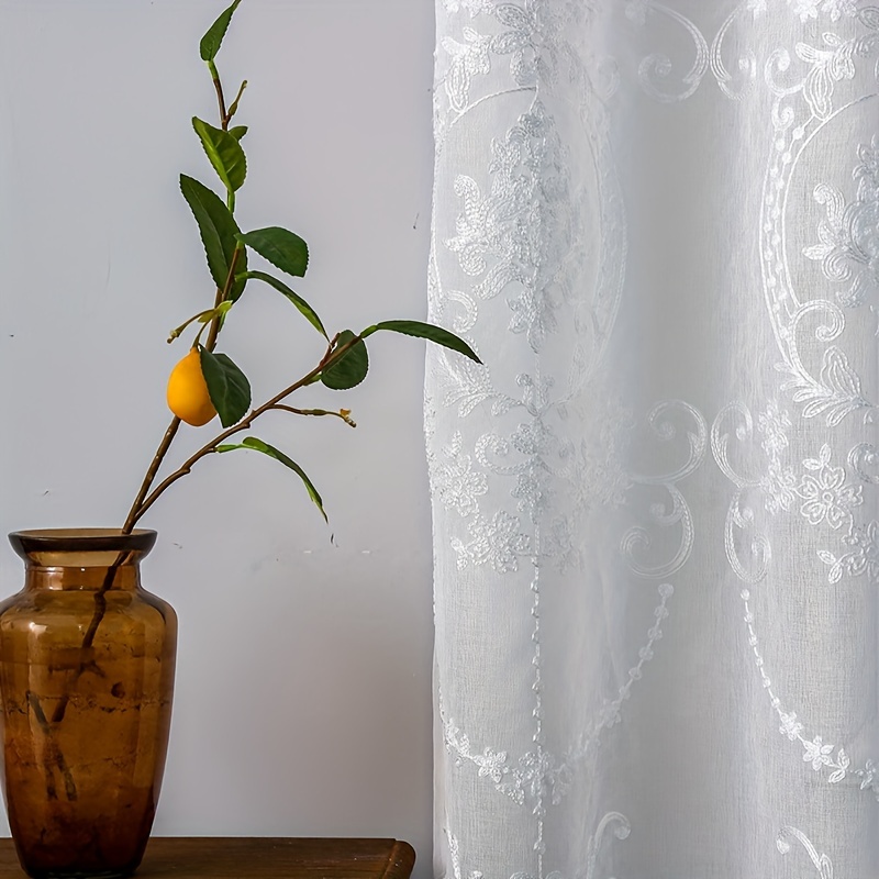 1pc ホワイト刺繍薄手カーテンヨーロッパバロック花柄ボイル - Curtain Sheer Voile のレビューと価格