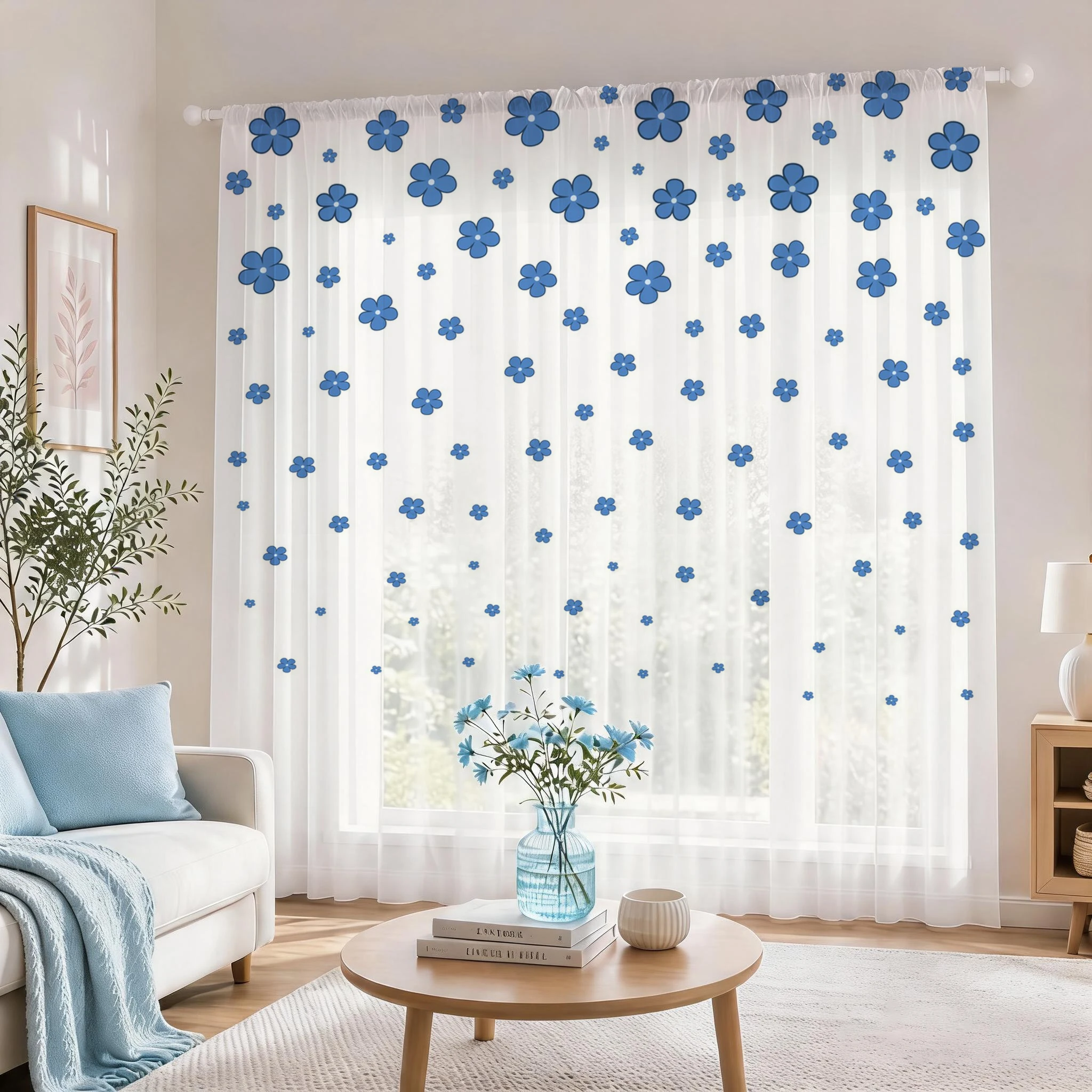 ライトブルーのモダンなグラデーションシアーカーテン、高品質遮 - Curtain Sheer Voile のレビューと価格