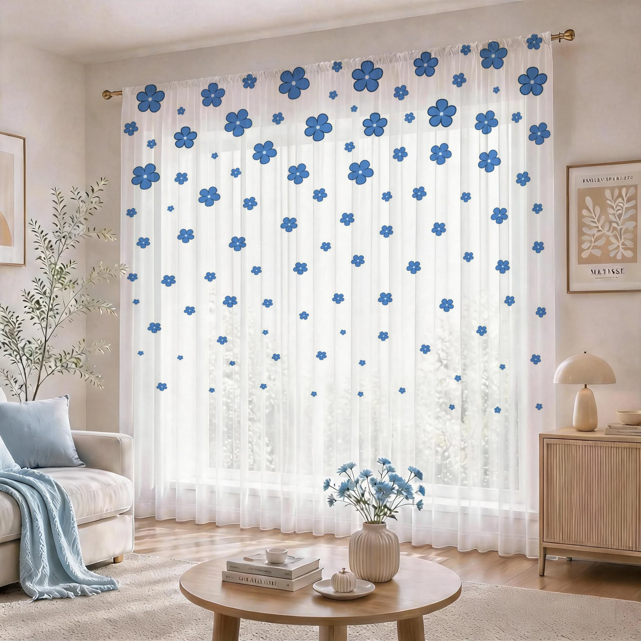 ライトブルーのモダンなグラデーションシアーカーテン、高品質遮 - Curtain Sheer Voile のレビューと価格