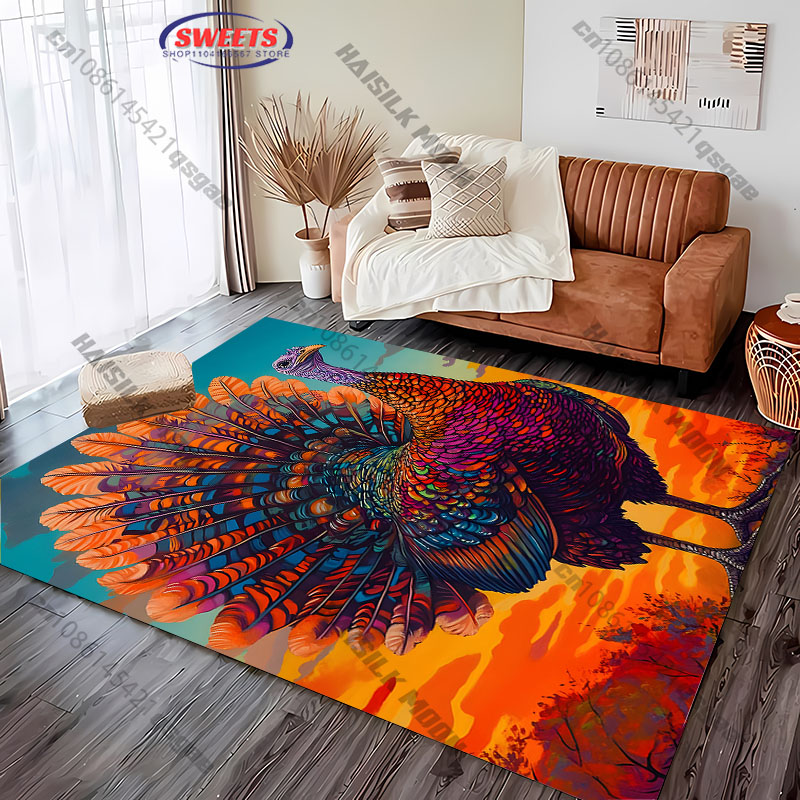 鮮やかなトルコ絨毯、カラフルな感謝祭の鳥柄フロアマット、リビ - Home Textiles Turkey のレビューと価格
