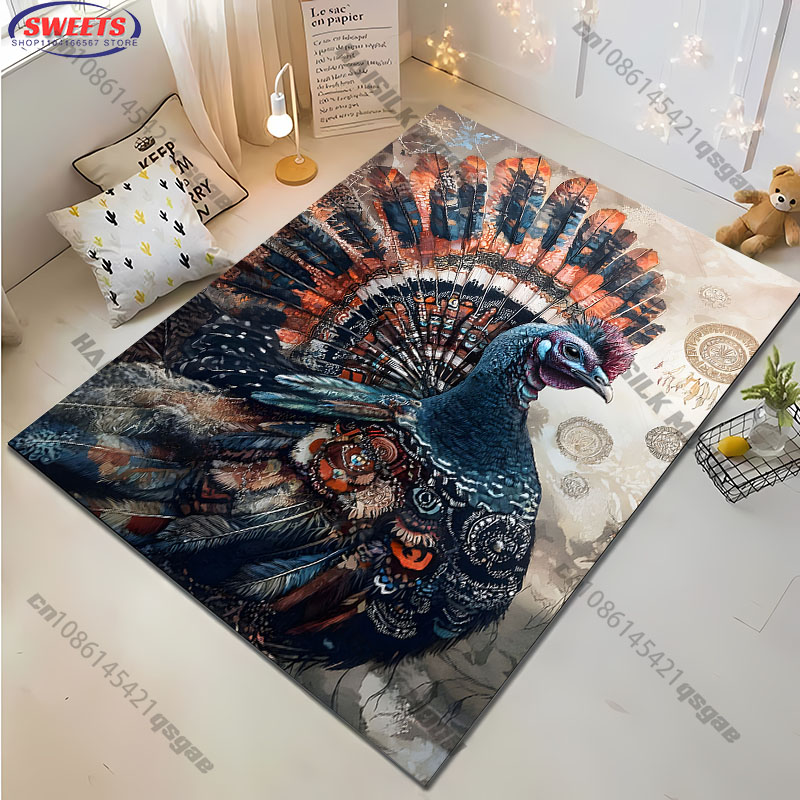 鮮やかなトルコ絨毯、カラフルな感謝祭の鳥柄フロアマット、リビ - Home Textiles Turkey のレビューと価格