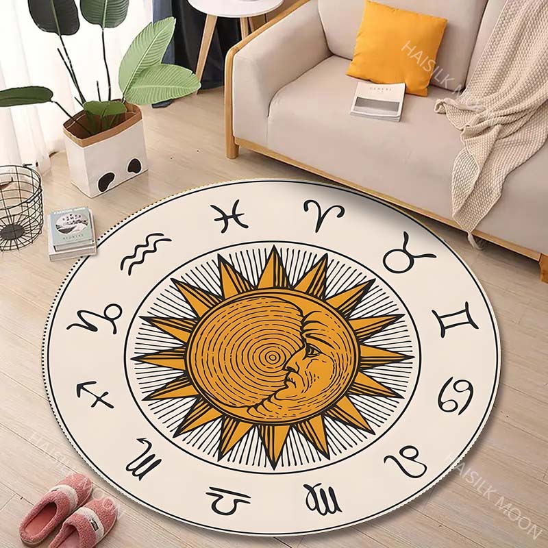 1枚入り 星座図太陽図柄プリントラウンドカーペット リビング - Home Textiles Images のレビューと価格