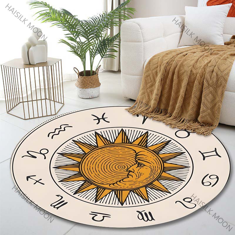 1枚入り 星座図太陽図柄プリントラウンドカーペット リビング - Home Textiles Images のレビューと価格