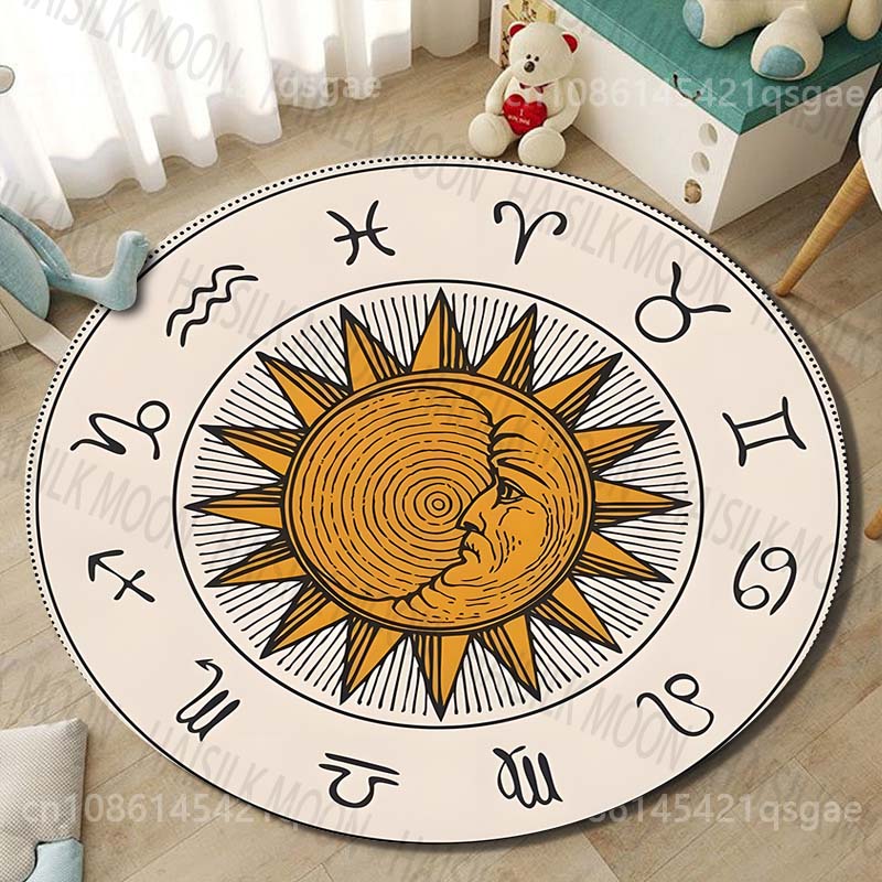 1枚入り 星座図太陽図柄プリントラウンドカーペット リビング - Home Textiles Images のレビューと価格
