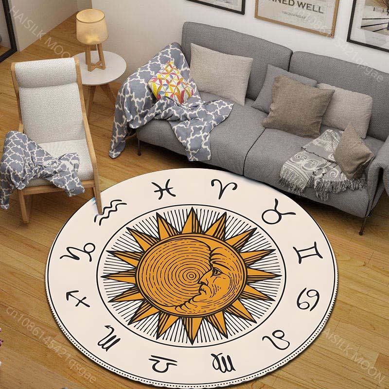 1枚入り 星座図太陽図柄プリントラウンドカーペット リビング - Home Textiles Images のレビューと価格