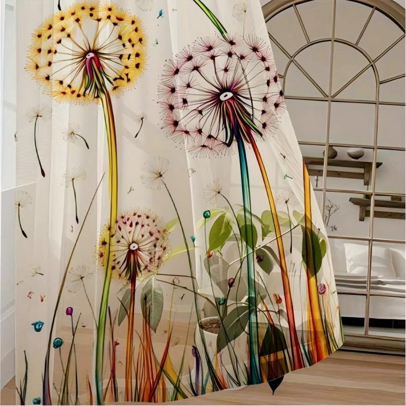 2枚組デジタルプリントシアーカーテン、カラフルなタンポポ、幻 - Curtain Sheer Voile のレビューと価格