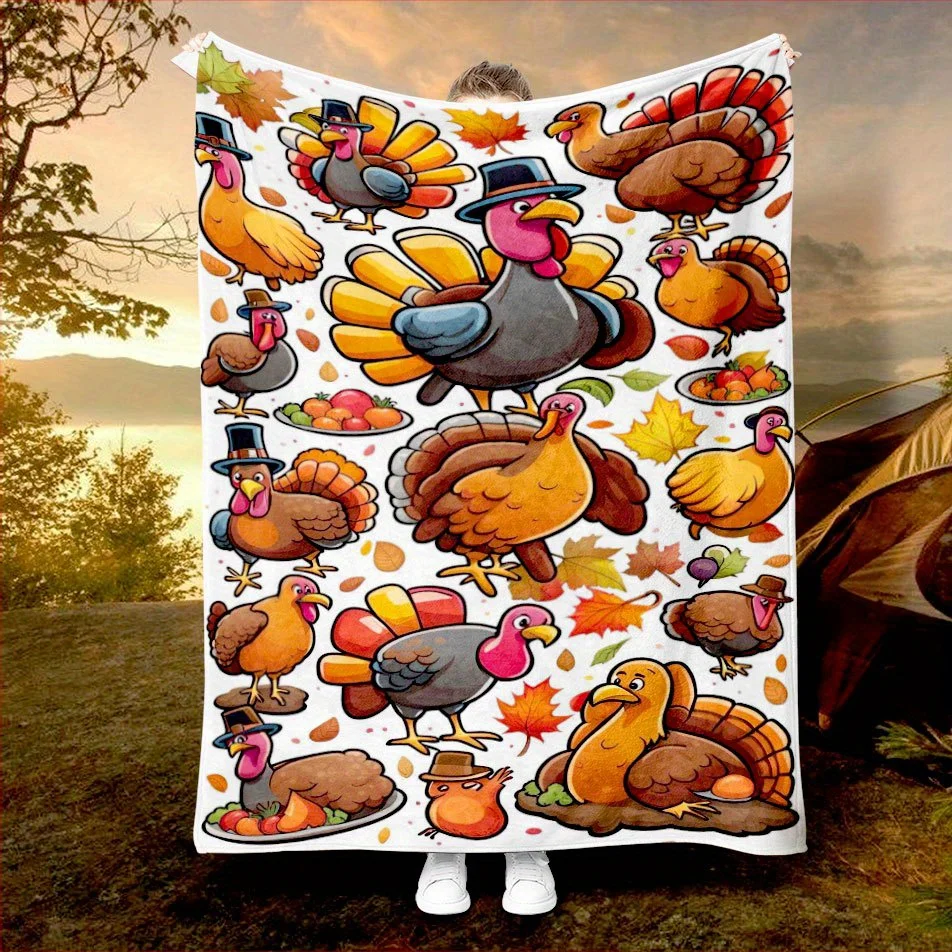 トルコ感謝祭ブランケット 秋のテーマ 漫画デザイン ソフトフ - Home Textiles Turkey のレビューと価格