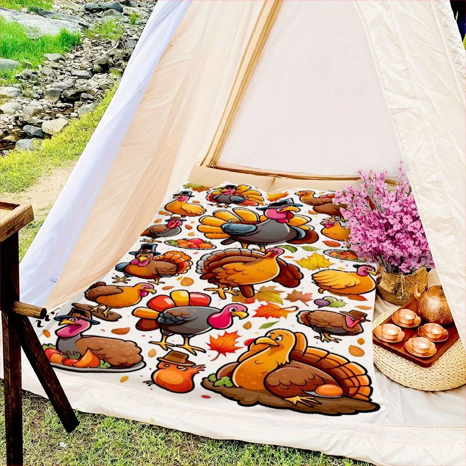 トルコ感謝祭ブランケット 秋のテーマ 漫画デザイン ソフトフ - Home Textiles Turkey のレビューと価格