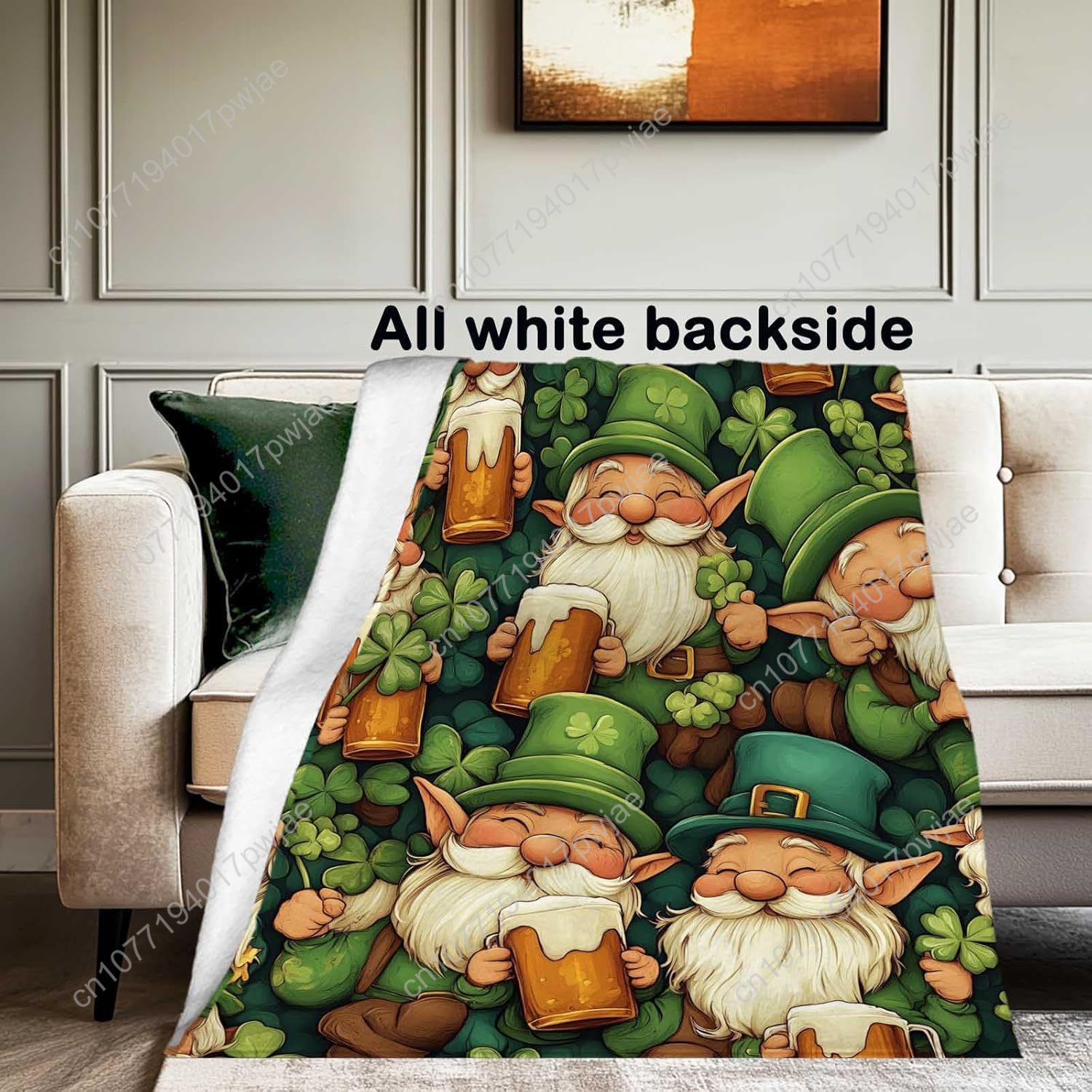 聖パトリックの日ノーム柄スローブランケット、ビールジョッキと - Home And Textiles Today のレビューと価格