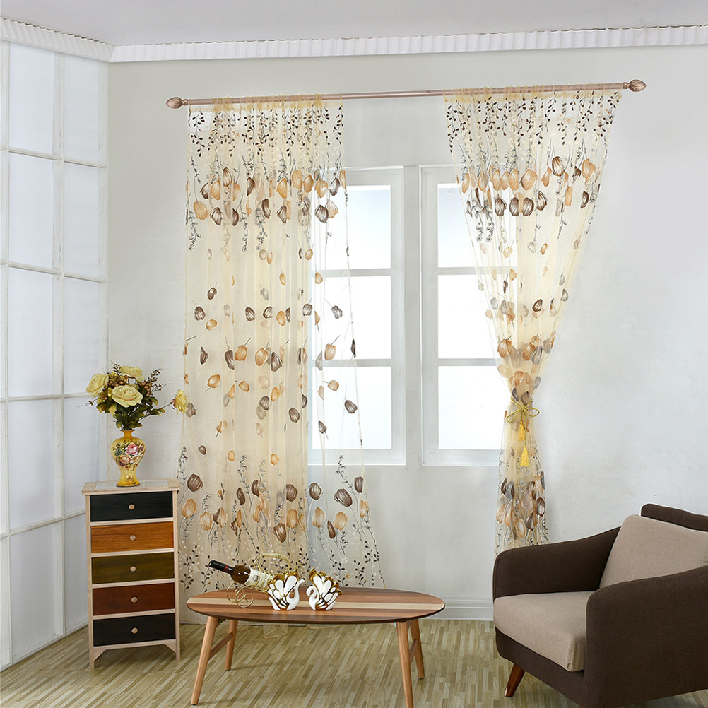 100x200cm チューリップボイルカーテン半透明薄手の花 - Curtain Sheer Voile のレビューと価格