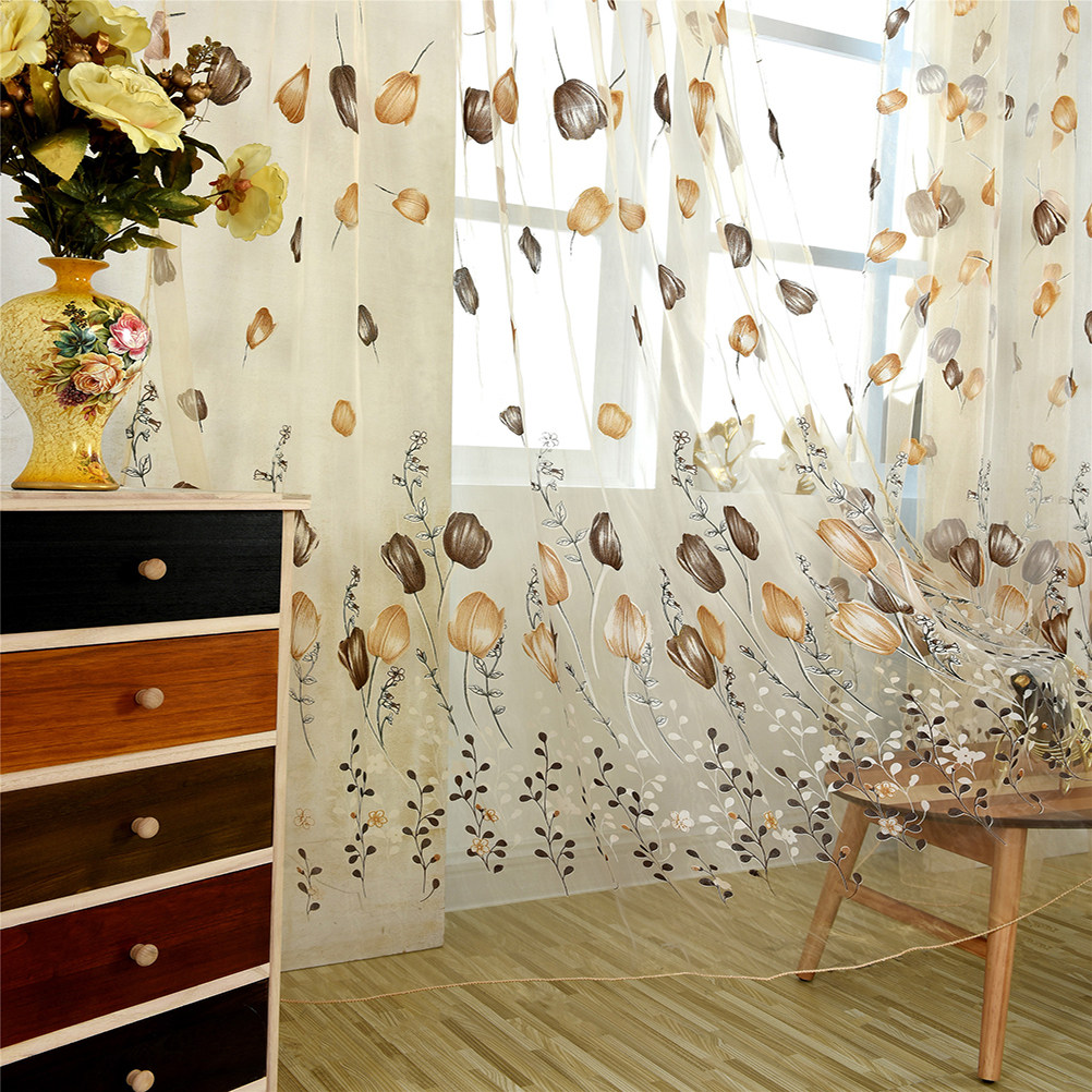 100x200cm チューリップボイルカーテン半透明薄手の花 - Curtain Sheer Voile のレビューと価格
