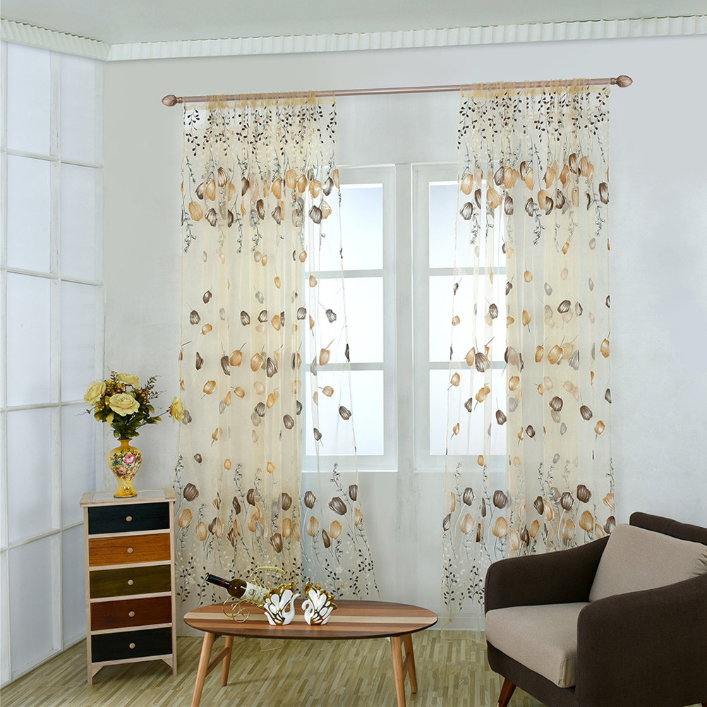 100x200cm チューリップボイルカーテン半透明薄手の花 - Curtain Sheer Voile のレビューと価格