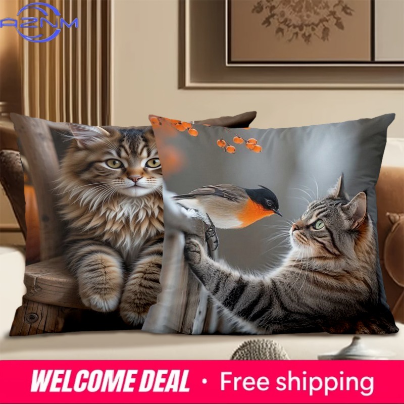 かわいい猫の枕、さまざまな猫の画像が入った家庭用ポリエステル - Home Textiles Images のレビューと価格