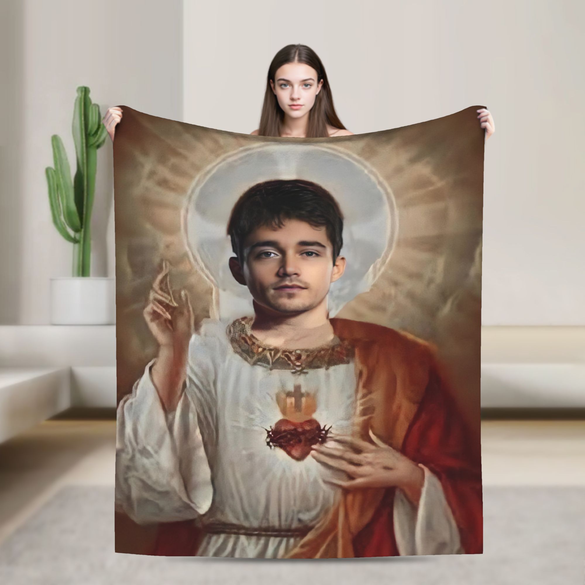 イエスの面白い画像がプリントされたフランネルブランケット、オ - Home Textiles Images のレビューと価格