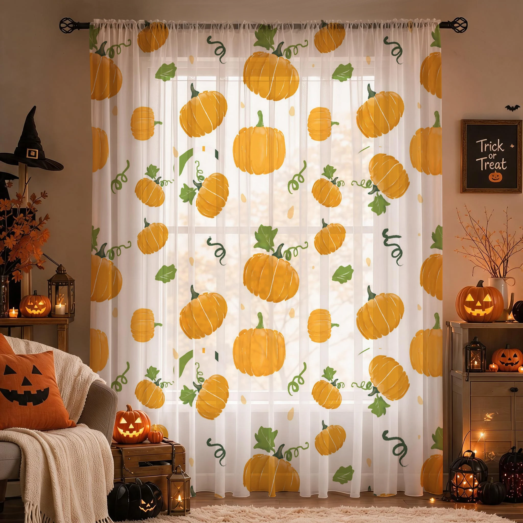 ハロウィン用シアーカーテン ロッドポケット付き ハロウィンギ - Curtain Sheer Voile のレビューと価格
