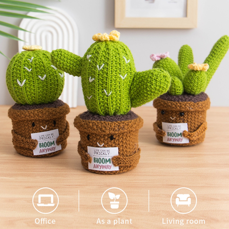 手作りのクロシェ編み感情サポートサボテンひまわりデスクトップ - Home And Textiles Today のレビューと価格