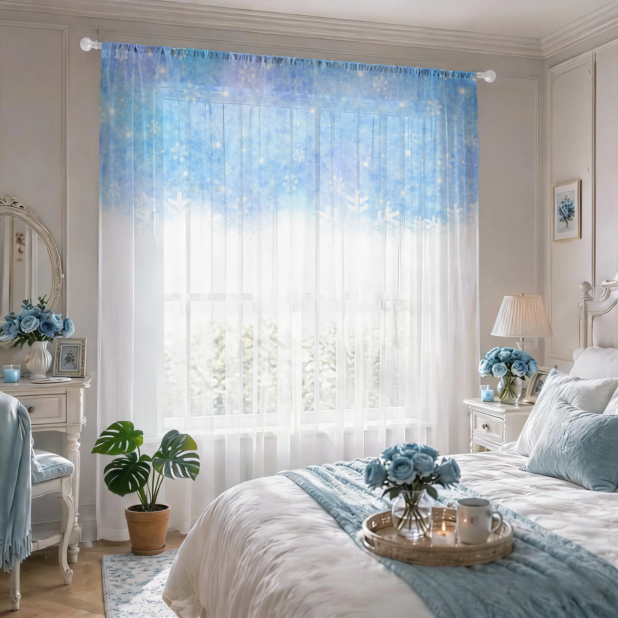 花柄グラデーションシアーカーテン、高品質遮光プライバシーボイ - Curtain Sheer Voile のレビューと価格